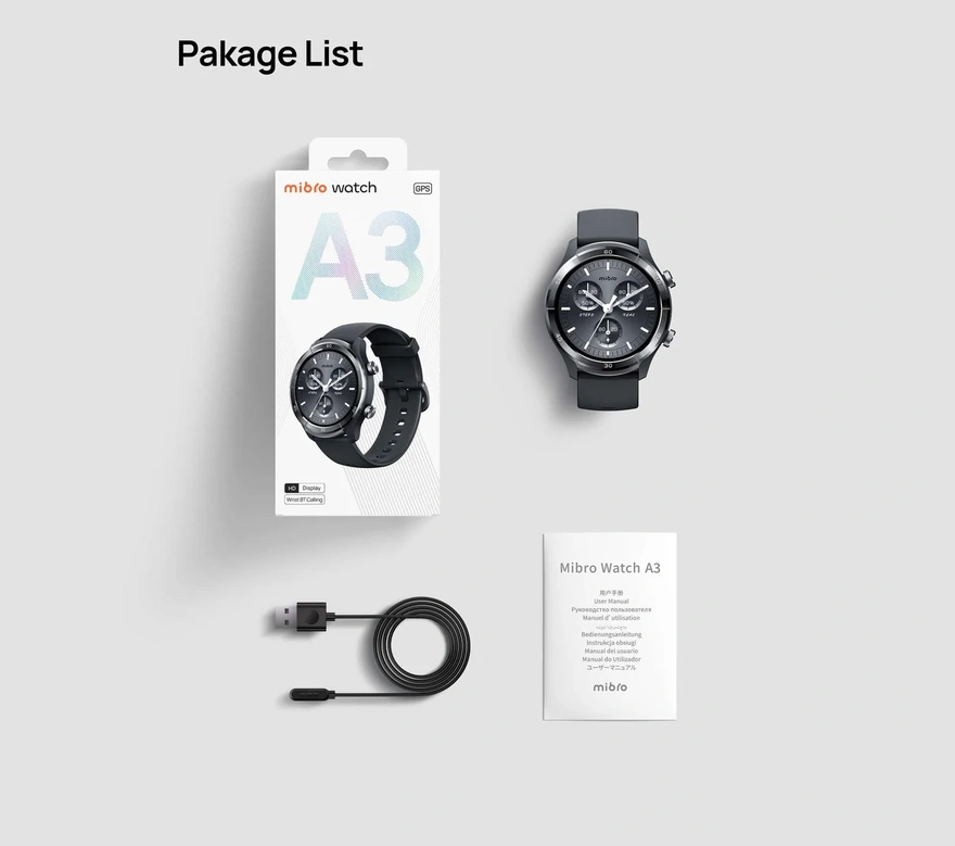 R.1065 - Smartwatch Mibro A3 1.39" HD 60 FPS | GPS Integrado | Llamadas Bluetooth 5.3 | 100 Modos Deportivos | Cuerpo de Aleación de Aluminio | Negro